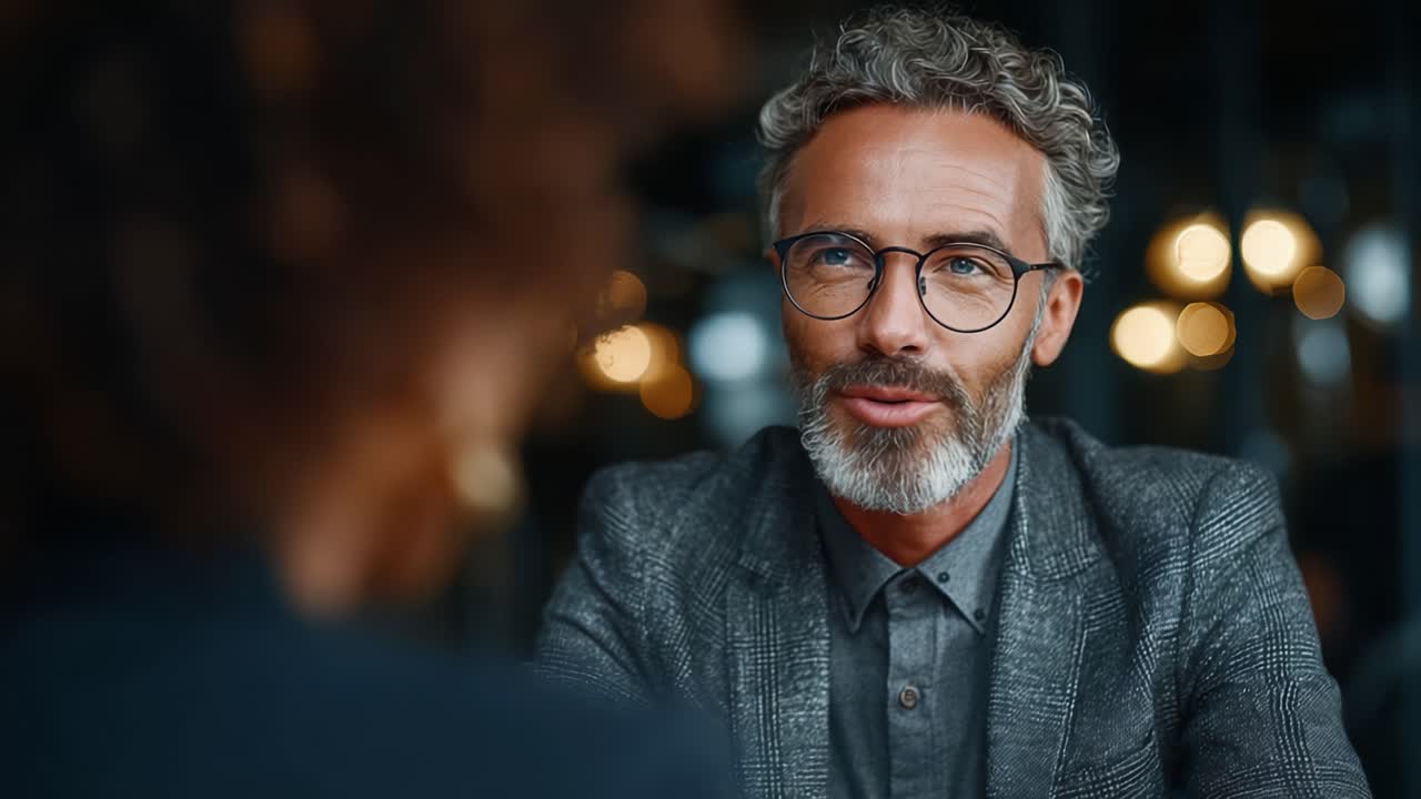 Conversazione coinvolgente tra due professionisti in un ambiente moderno, che mette in risalto la comunicazione e la connessione in un contesto contemporaneo.