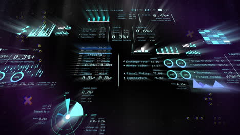 animation of futuristic graphs and charts floating in dark space