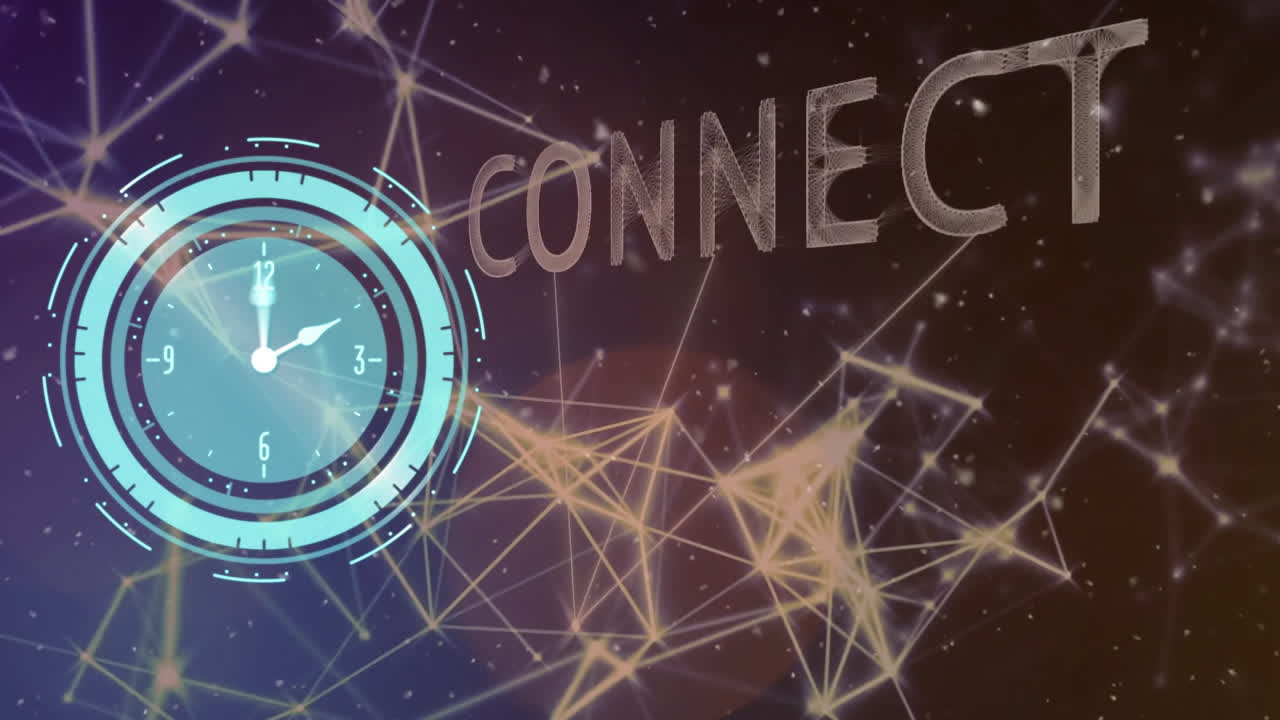 연결 텍스트와 함께 네트워크 연결을 통해 시계 애니메이션