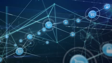 animation of network of connections over navy digital space
