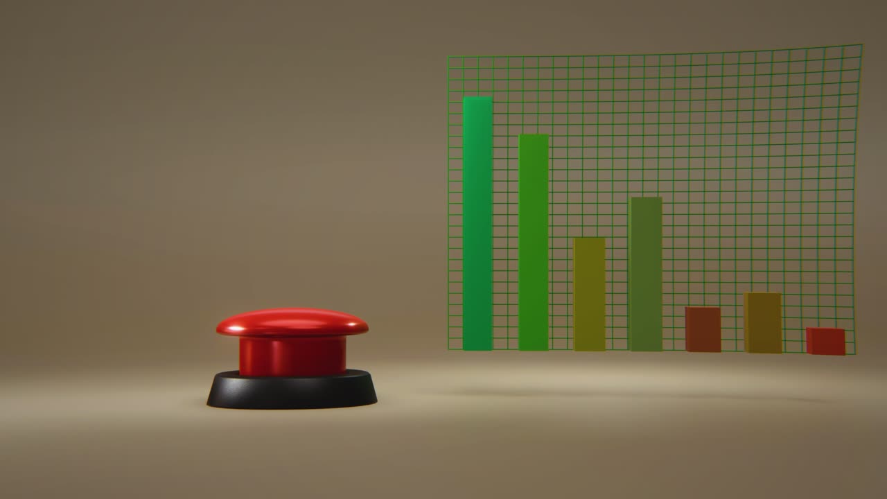 video en 4k de la mano de dibujos animados presionando el botón rojo y el diagrama.