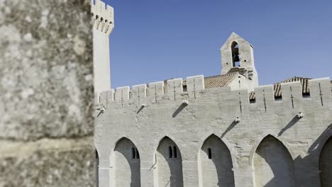 Historical-fortress-with-stone-wall-and-tower-in-a-city-in-France