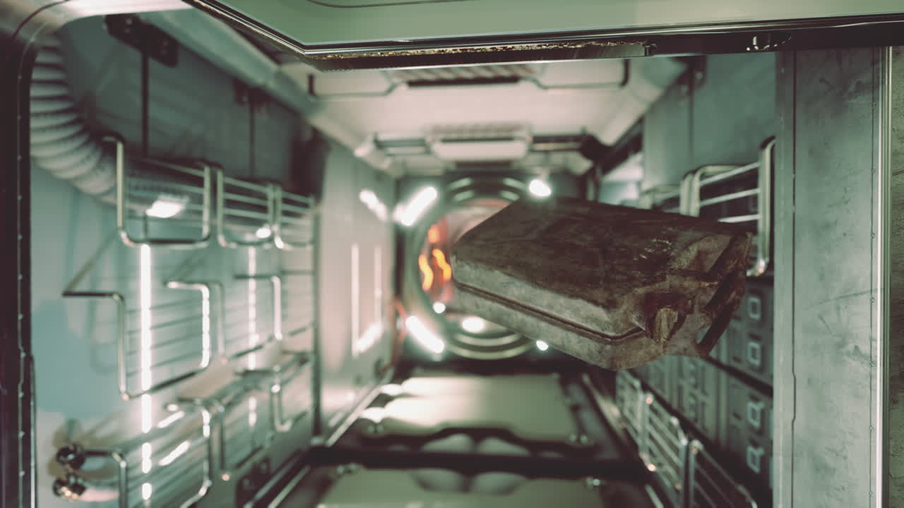 un recipiente de combustible flotando en la vieja estación espacial internacional