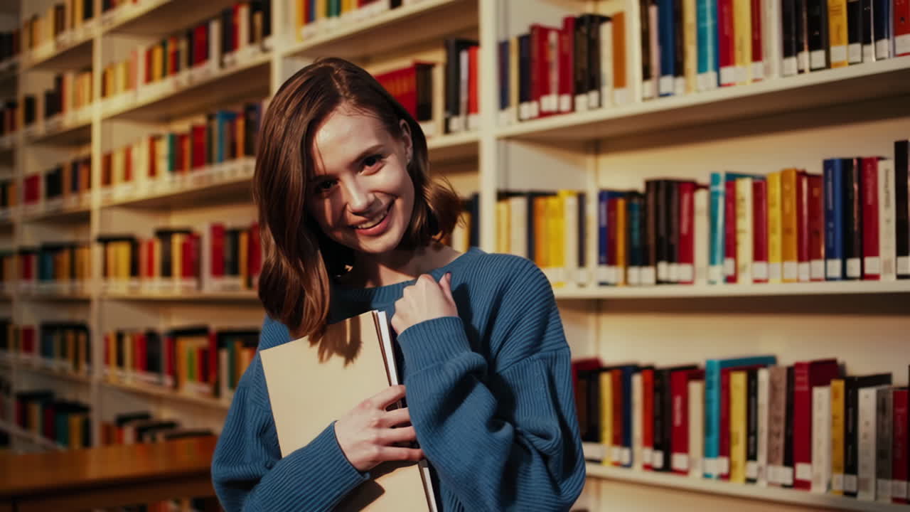 Donna in una biblioteca con libri