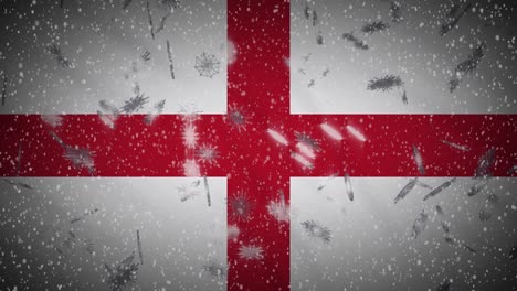 bandera de inglaterra cayendo nieve en bucle, año nuevo y navidad fondo, bucle