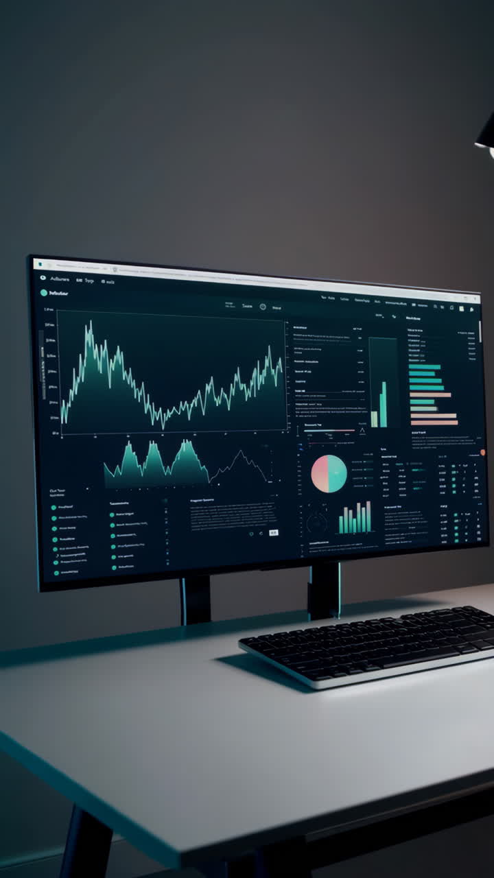Desktop Computer with Financial Data Dashboard