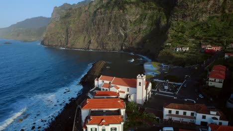 coastal town with church and cliffside views
