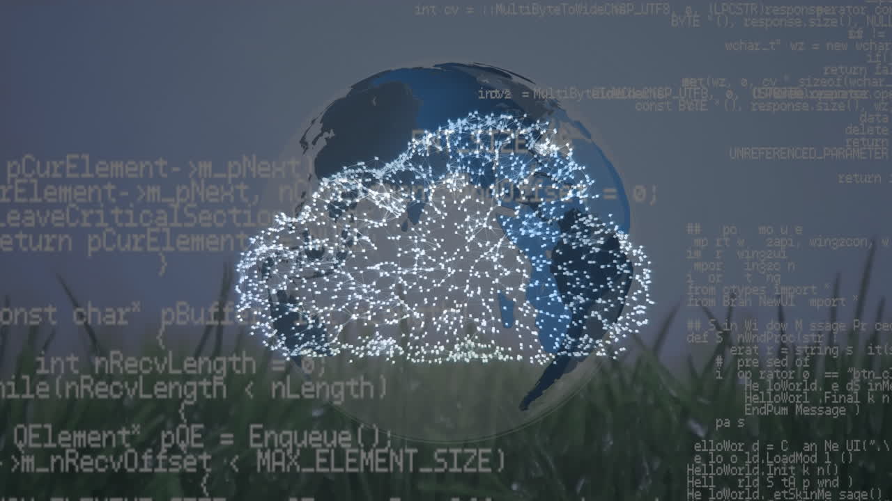 Animation of data processing and cloud icon over globe