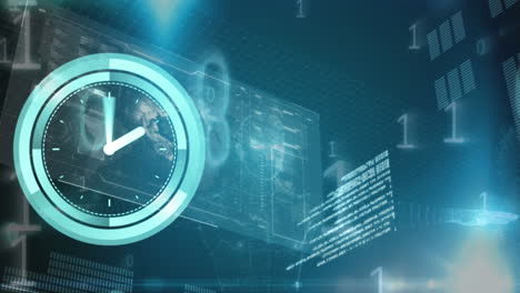 animation of clock moving fast over data processing on screen
