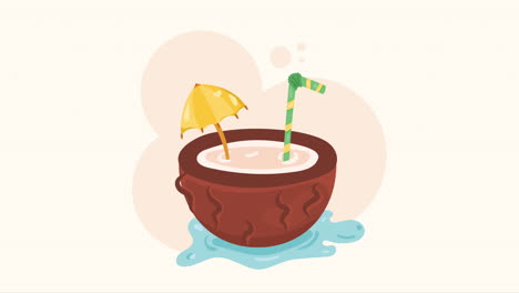 animación de una bebida de cóctel de coco fresco