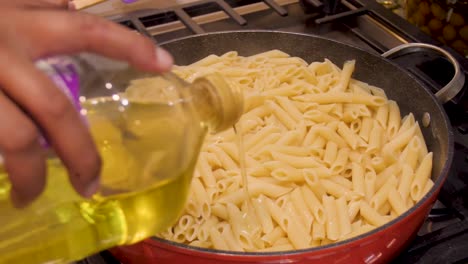 pasta being cooked in a pot