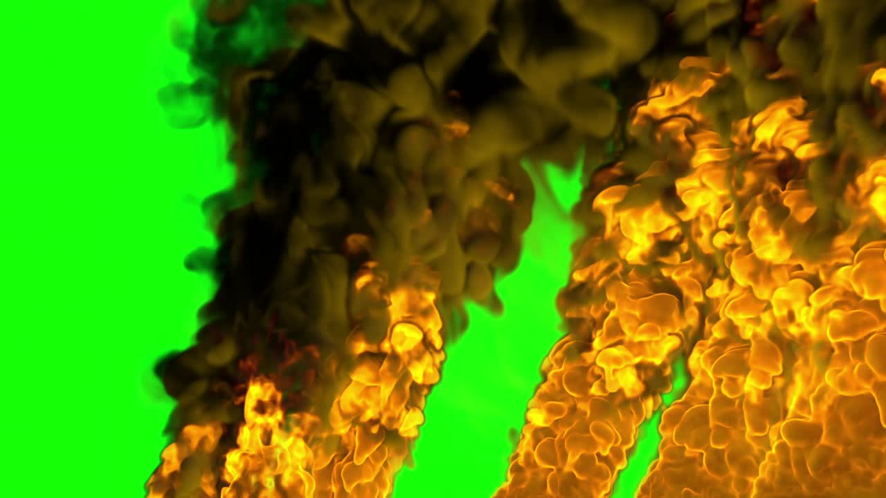 plantilla para videos de incendios forestales o industriales, columnas de llamas aisladas en pantalla verde para uso de chromakey - video 4k 60fps, animación uhd cg