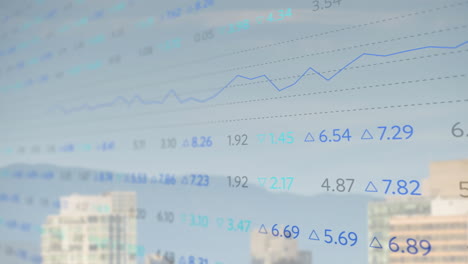 Animación-Del-Procesamiento-De-Datos-Financieros-Sobre-El-Paisaje-Urbano