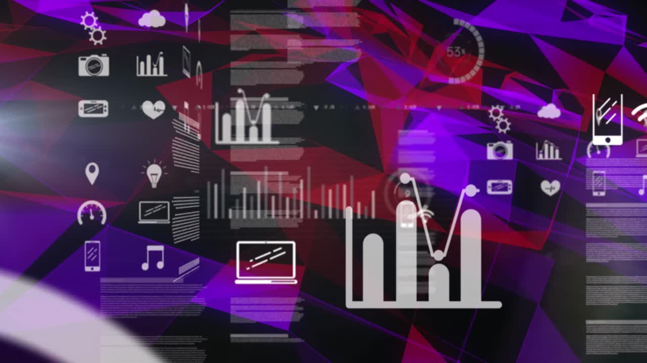 animación de iconos de interfaz procesamiento de datos a través de una red de conexiones