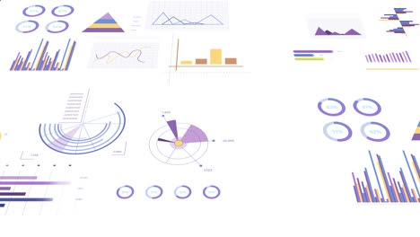 animación del procesamiento de datos financieros con gráficos sobre fondo blanco