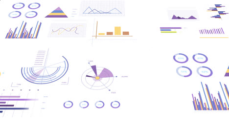 animation of financial data processing with graphs on white background