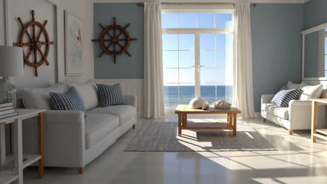 coastal living room with ocean view and nautical decor