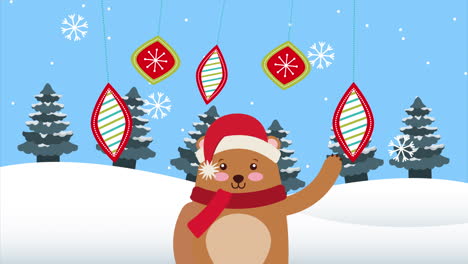 feliz navidad oso en el paisaje de nieve