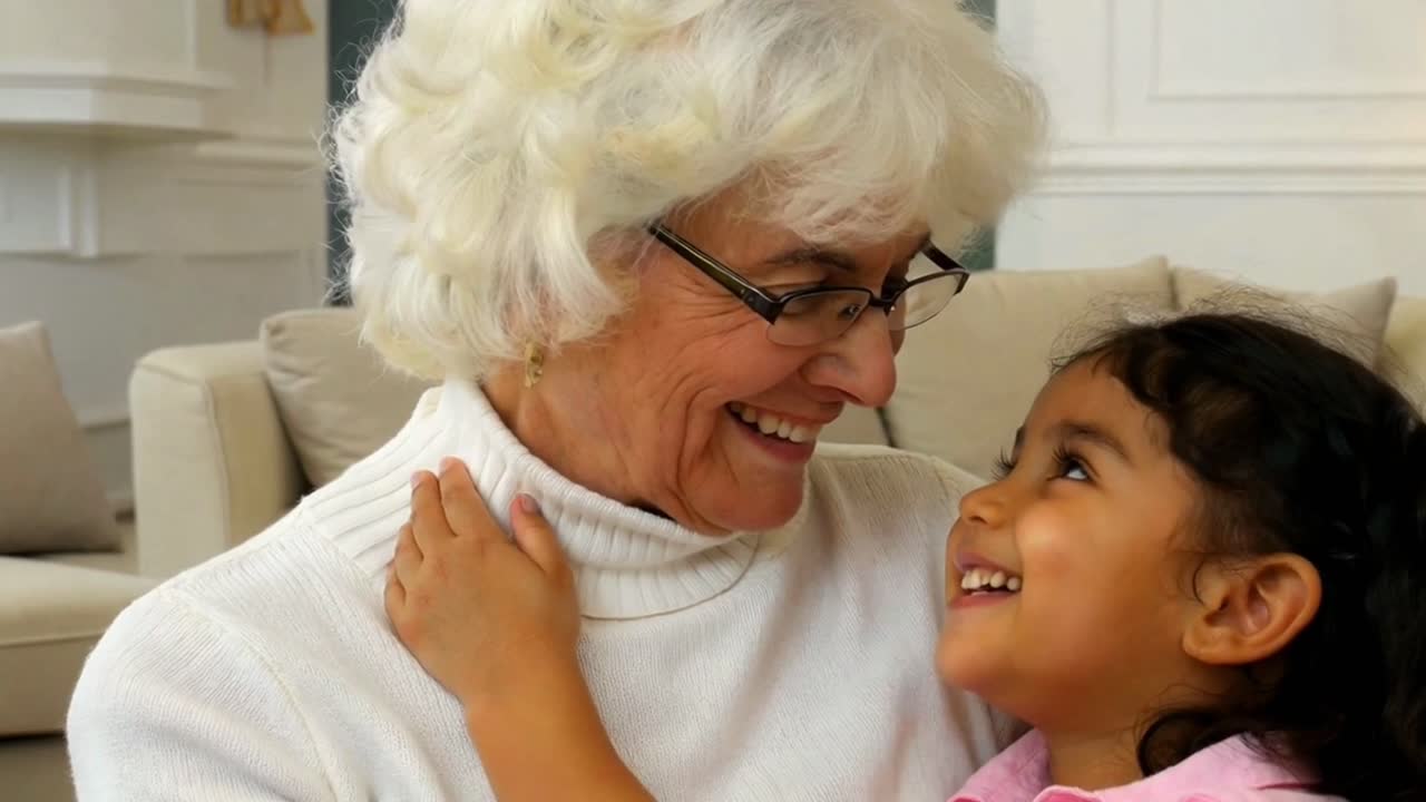 Happy Grandchild Embracing Her Loving Grandmother at Home
