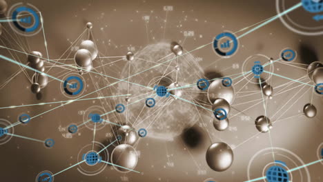 animation of network of connections with icons and data processing over globe