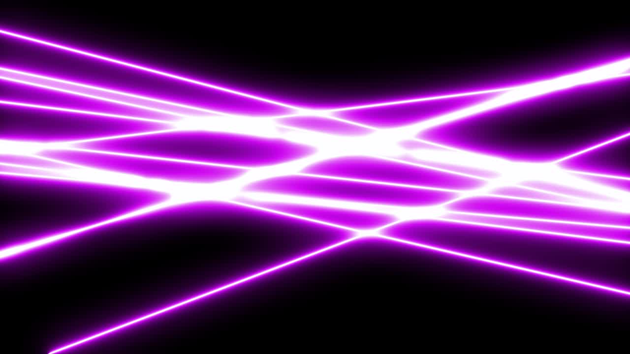 i raggi di neon si incrociano e cambiano colore dal rosso al viola. i raggi luminosi di neon animazione grafica in movimento. composizione orizzontale, qualità video 4k