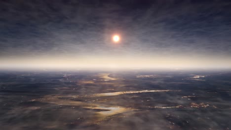 horizonte del planeta tierra en la superficie del agua nublada, bucle sin costuras