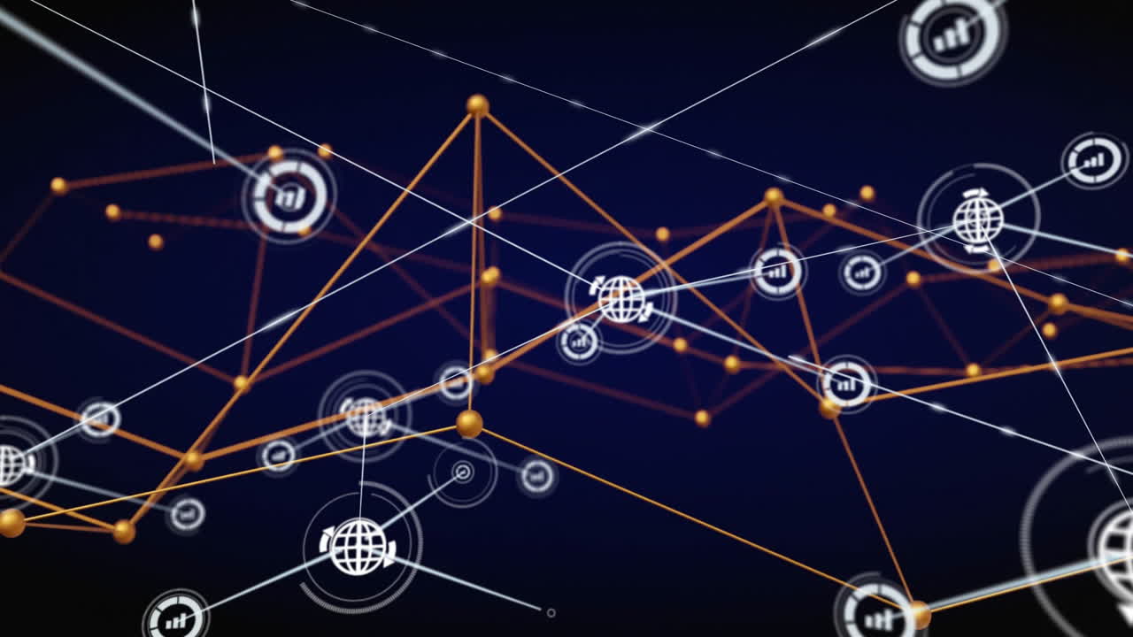 Animation of network of connections with icons over yellow web