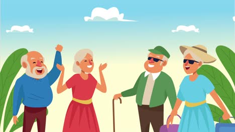 grupo de ancianos en el campo personajes de animación
