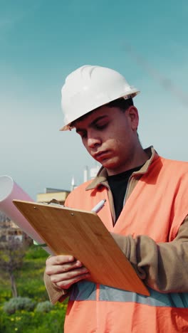 sunny day at work for an engineer taking notes