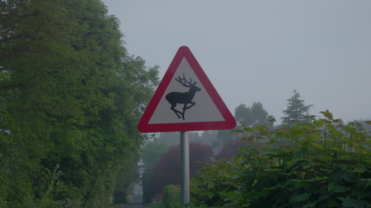 A Sign Along The Road Warns Of Deer Crossing
