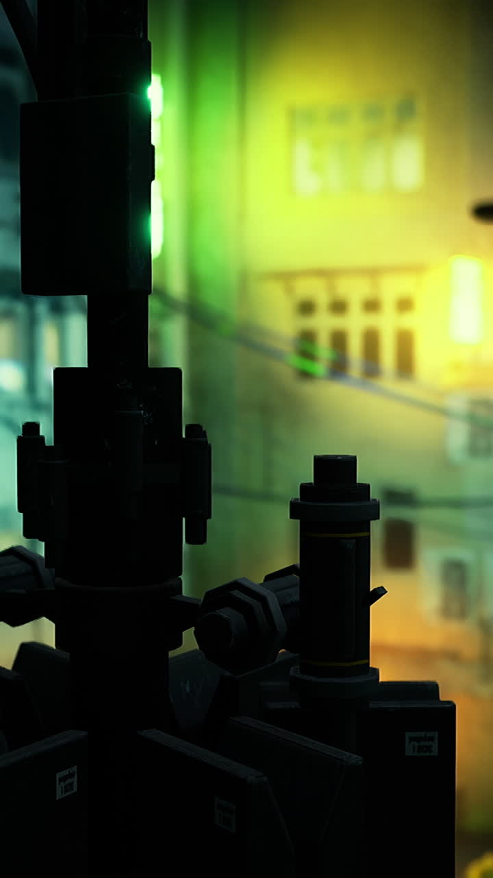 Urban night scene with lights and cables highlighting a cityscape