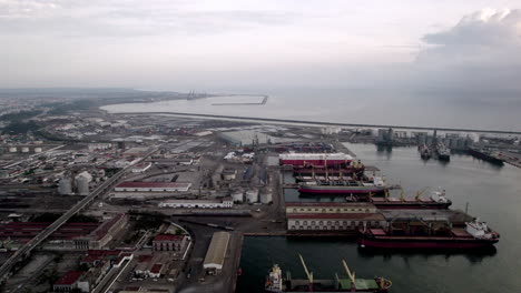 drone-shot-of-the-shipyards-of-veracruz-at-sunrise