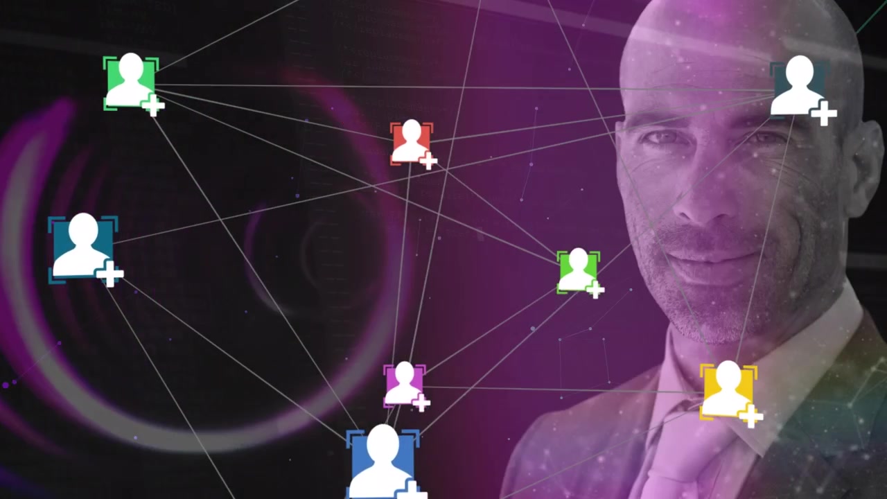 Animation of media icons over digital tunnel and caucasian businessman