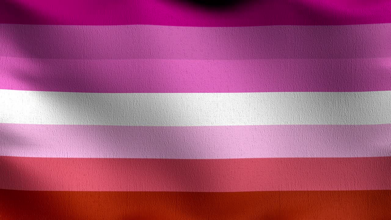 bucle sin costura 4k vdo. orgullo bisexual bandera lesbiana, lgbt, o bandera arco iris. símbolo de orgullo soplando en el viento aislado. diseño abstracto patriótico oficial. ilustración de renderización 3d del símbolo del signo ondeante