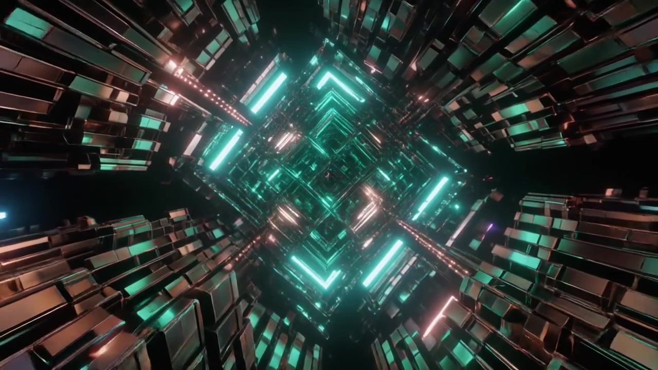 Futuristic Abstract Tunnel with Glowing Neon Green Lights