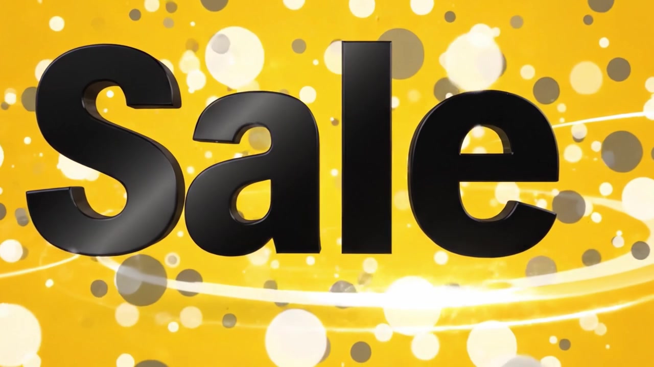 Sfondo giallo brillante con testo animato che mostra 'Saldi', creando un'immagine vivace e coinvolgente per contenuti promozionali nelle campagne di marketing
