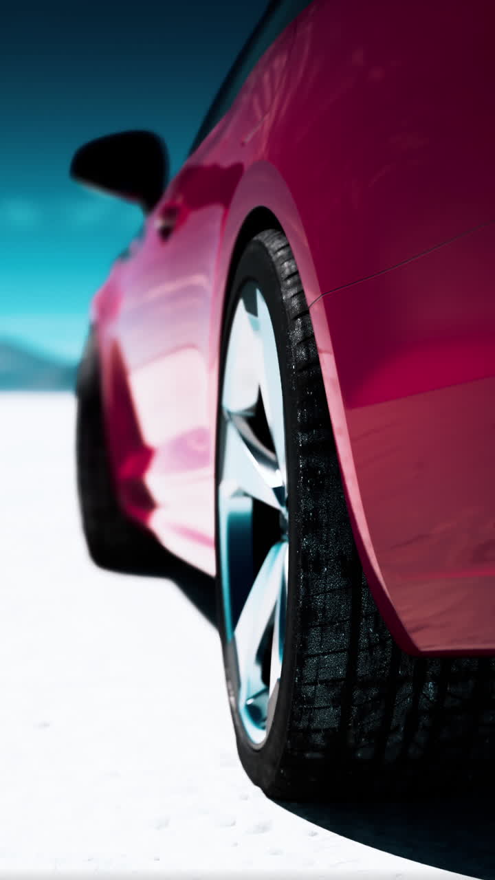 detalle de cerca del coche deportivo en el desierto de sal