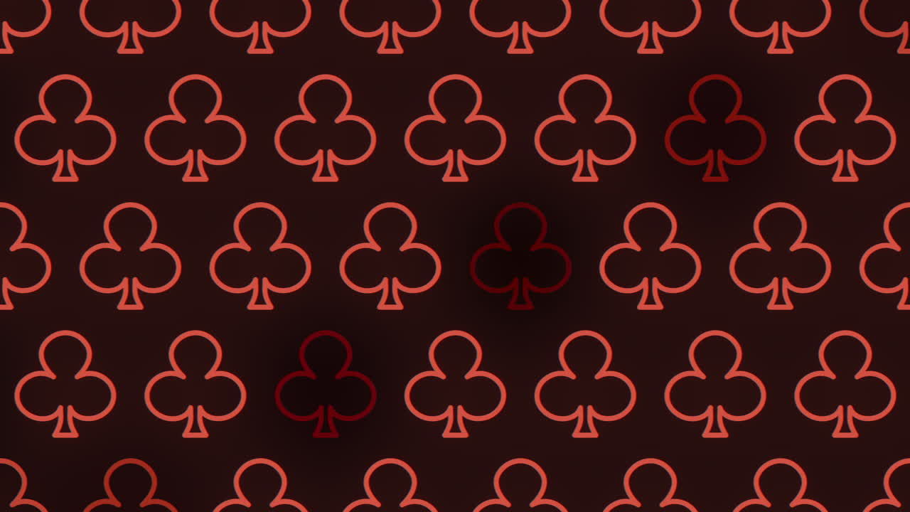 Neon outlined playing card pattern on dark brown background