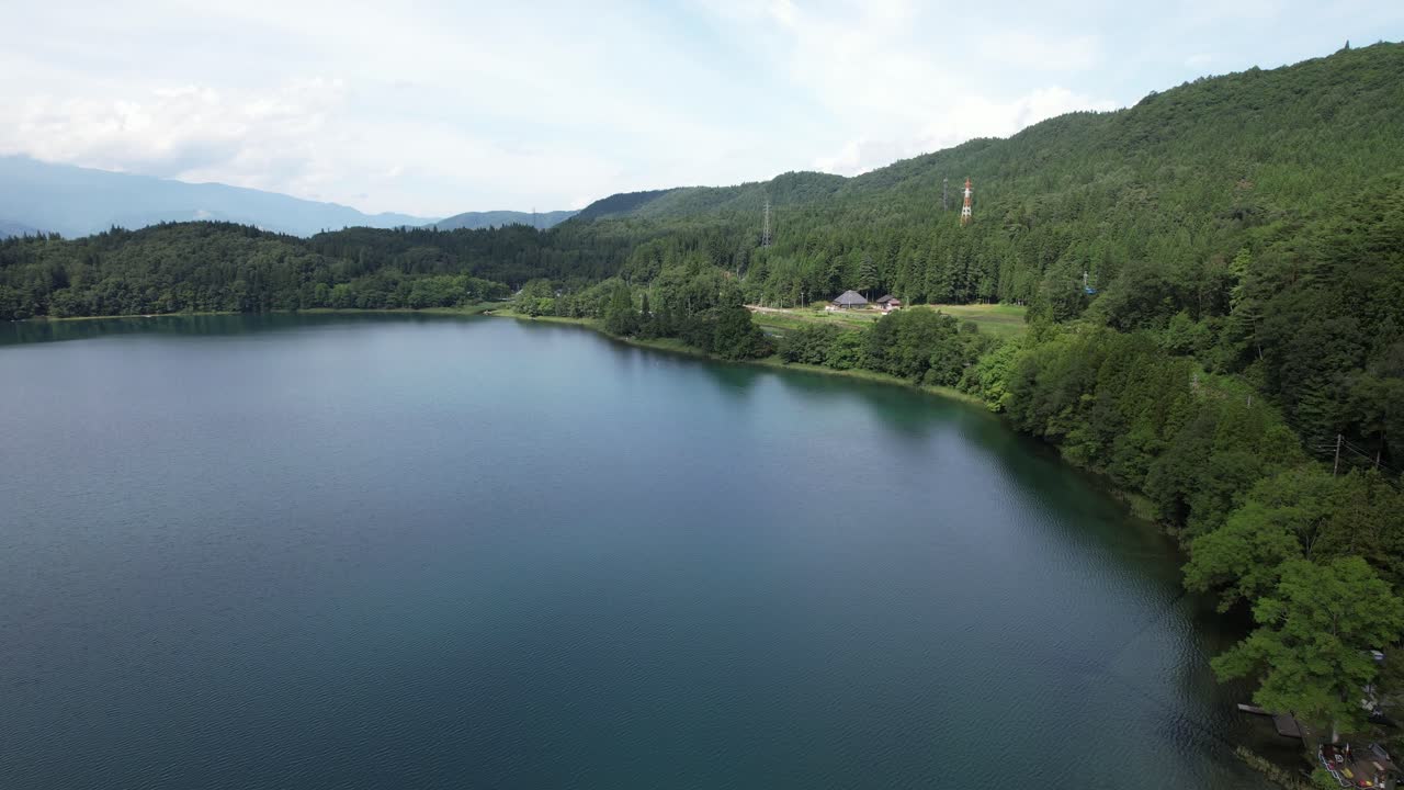 Scenic Lake Surrounded by Forest and Mountains
