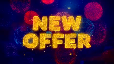 new offer text on colorful firework explosion particles.