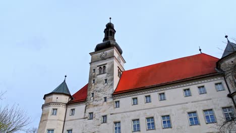 hartheim castle exterior, alkoven, austria - drone shot