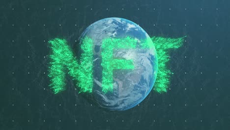 Animation-of-nft-text-over-globe-on-black-background