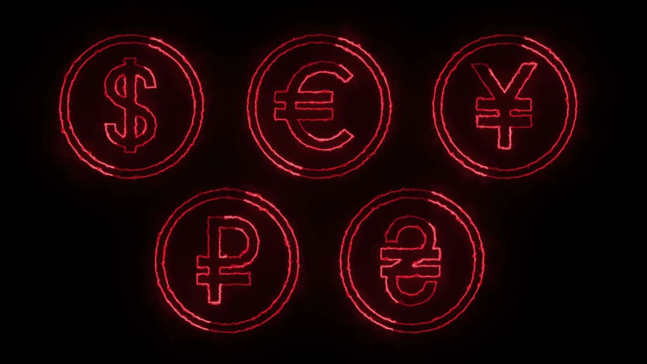 검은색 배경에 화폐의 윤의 동적 반이는 효과