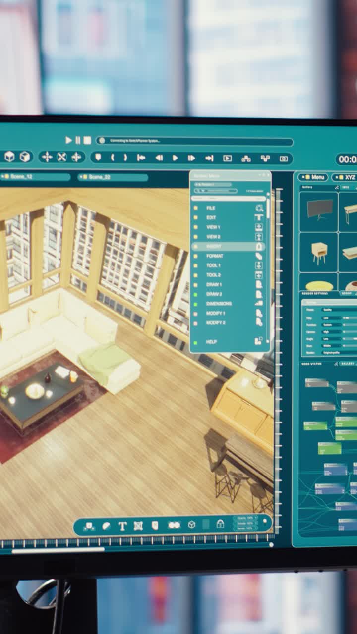 Vertical video Freelancer working from home moving assets in 3D modeling program
