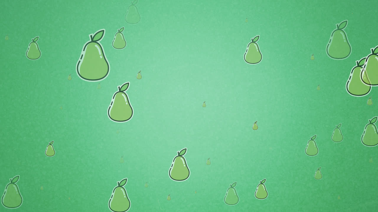 Animazione di icone a forma di pera su sfondo verde