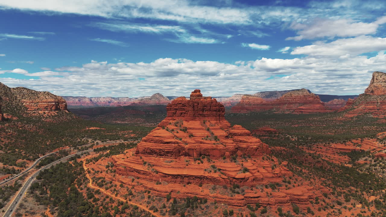 Flying towards The Bell Rock In Sedona, Arizona, USA. - aerial dolly