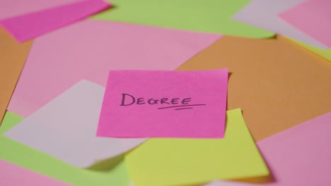 education concept of revolving sticky notes with degree written on top note 1