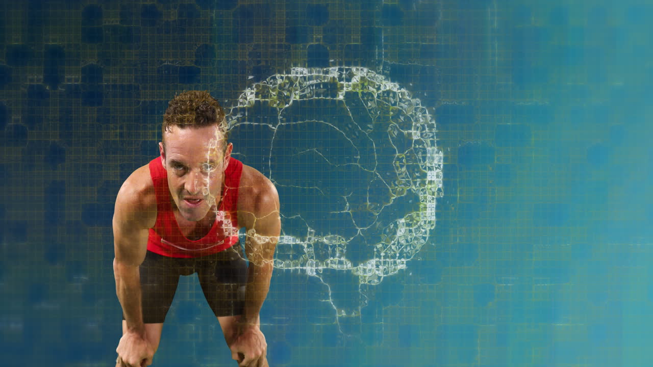 animación del cerebro digital girando sobre el deportista descansando