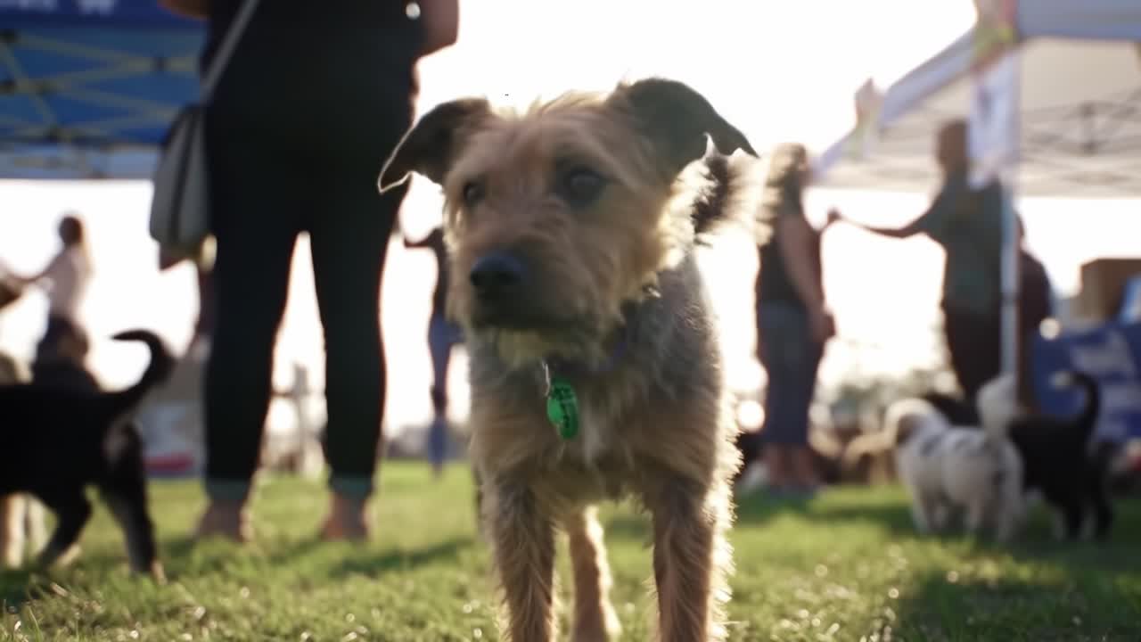 Una giocosa avventura canina: cattura lo spirito dei cani gioiosi durante una vivace festa all'aperto tra amanti entusiasti degli animali domestici e felici amici pelosi