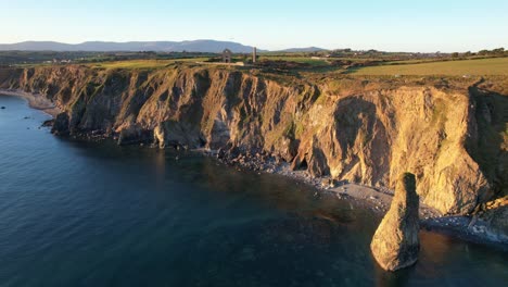 Seastack,-old-copper-mines-and-mountains,-Coppper-Coast-Waterford